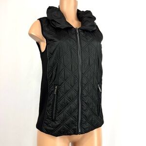 Kenneth Cole Reaction Women’s Sz M Black Quilted Puffer Vest Knit Ribbed Sides